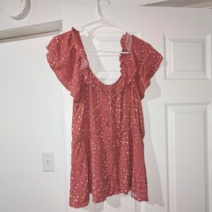 Women's Salmon Colored Ruffled Maurices Blouse